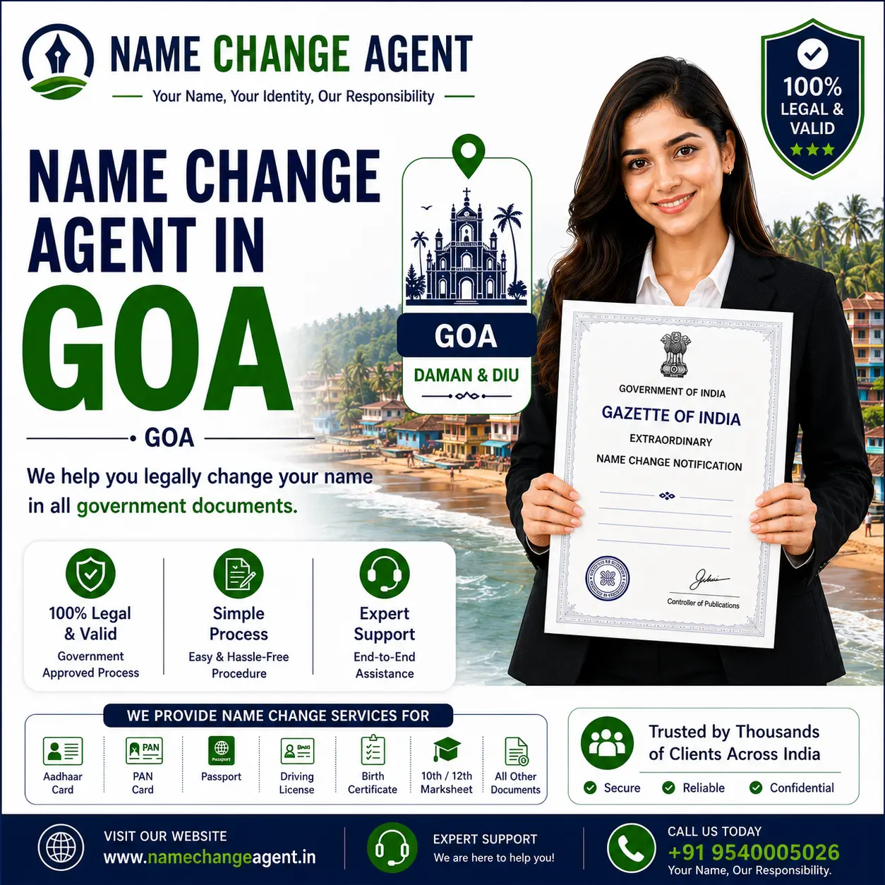 Name change agent in Goa, Gazette and Civil Registrar service across North Goa, South Goa and Kushavati districts